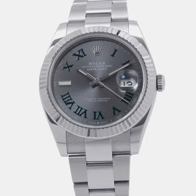 Pre-owned Rolex Datejust Wimbledon 126334 Grey 18k White Gold Stainless Steel Automatic Men's Watches 41mm