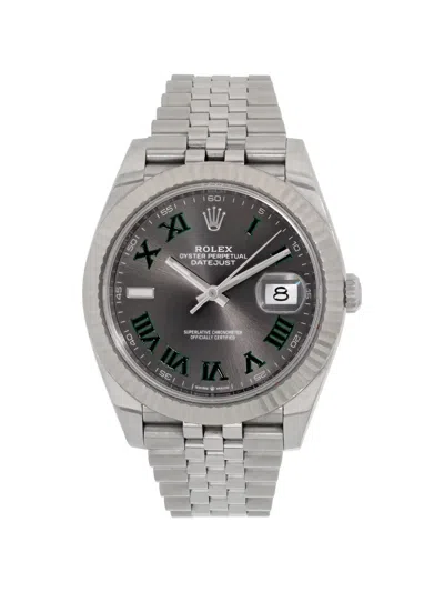 Pre-owned Rolex Datejust Wimbledon 41mm Watch In Gray