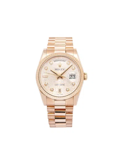 Pre-owned Rolex Day-date 18k Rose Gold Diamond 36mm In Pink