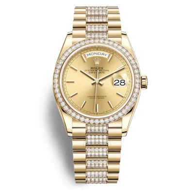 Rolex Day-date 36 Automatic Champagne Dial 18kt Yellow Gold Diamond Set President Watch 128348csdp In Champagne / Gold / Yellow