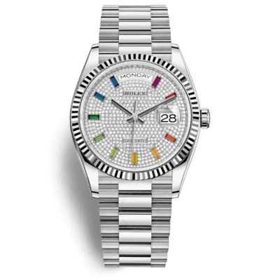 Rolex Day-date 36 Automatic Diamond Pave Dial 18kt White Gold President Watch 128239ssp In Metallic