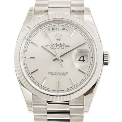 Rolex Day-date 36 Automatic Silver Dial 18kt White Gold President Watch 128239ssp In Metallic