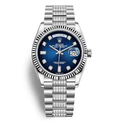 Rolex Day-date 36 Blue Dial 18kt White Gold Diamond Set President Watch 128239blddp In Blue / Gold / White
