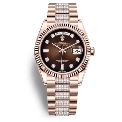 Rolex Day-date 36 Brown Dial Automatic Diamond-set President Watch 128235chddp In Pink