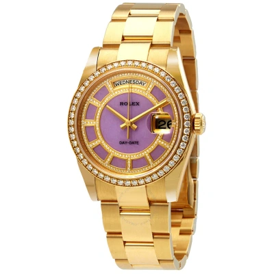 Rolex Day-date 36 Carousel Of Lavender Jade Dial Ladies 18kt Yellow Gold Oyster Watch 118348lvdo