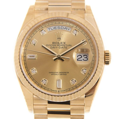 Rolex Day-date 36 Champagne Diamond Dial 18kt Yellow Gold President Watch 128238cdp In Champagne / Gold / Yellow