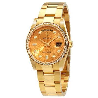 Rolex Day-date 36  Champagne Jubilee Dial Automatic Diamond Ladies 18kt Yellow Gold Oyster Watch 118