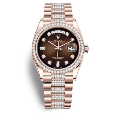 Rolex Day-date 36 Chocolate Dial 18kt Everose Gold Diamond-set President Watch 128345chddp