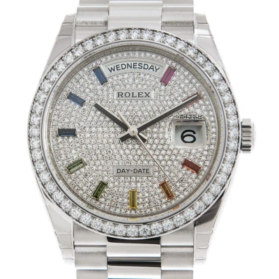 Rolex Day-date 36 Diamond Pave Dial 18kt White Gold President Watch 128349dsp