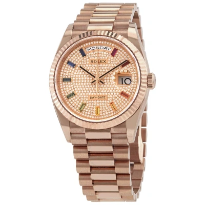 Rolex Day-date 36 Diamond Paved Dial 18kt Everose Gold President Watch 128235dsp In Pink