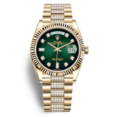 Rolex Day-date 36 Green Dial 18kt Yellow Gold Diamond-set President Watch 128238gnddp