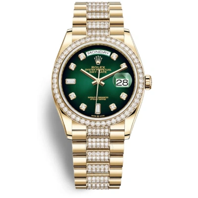 Rolex Day-date 36 Green Dial 18kt Yellow Gold Diamond Set President Watch 128348gnddp