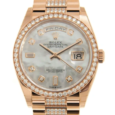 Rolex Day-date 36 Mother Of Pearl Dial 18kt Everose Gold Diamond Set President Watch 128345mddp