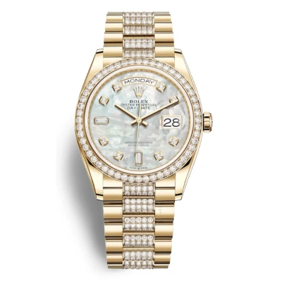 Rolex Day-date 36 Mother Of Pearl Dial 18kt Yellow Gold Diamond Set President Watch 128348mddp