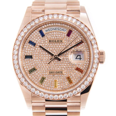 Rolex Day-date 36 Paved Dial Automatic 18kt Everose Gold President Watch 128345dsp In Pink