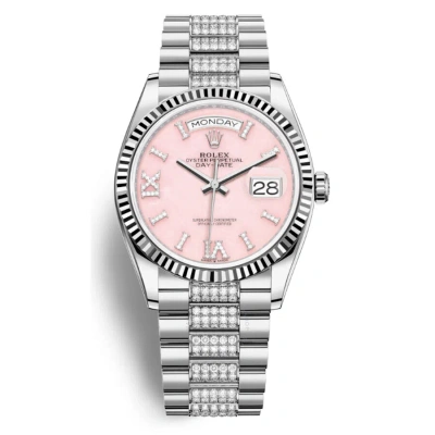 Rolex Day-date 36 Pink Dial 18kt White Gold Diamond Set President Watch 128239dsdp