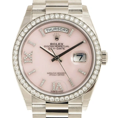 Rolex Day-date 36 Pink Opal Diamond Dial 18kt White Gold President Watch 128349prsdp In Gold / Gold Tone / Pink / White