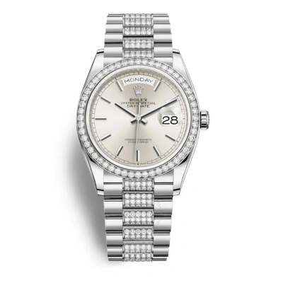 Rolex Day-date 36 Silver Dial 18kt White Gold Diamond Set President Watch 128349ssdp