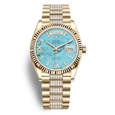 Rolex Day-date 36 Turquoise Dial 18kt Yellow Gold Diamond-set President Watch 128238tqrsddp