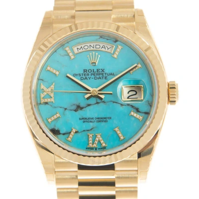 Rolex Day-date 36 Turquoise Dial 18kt Yellow Gold President Watch 128238dsp In Gray