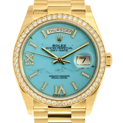 Rolex Day-date 36 Turquoise Diamond Dial Automatic 18kt Yellow Gold President Watch 128348tqrsdp
