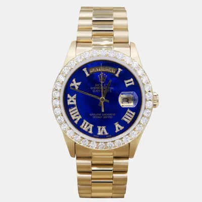 Pre-owned Rolex Customised Blue Mop Diamond 18k Yellow Gold Day-date Automatic Men's Wristwatch 36mm