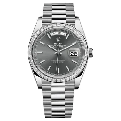 Pre-owned Rolex Day Date 40 18k Gold Index Slate Dial Diamond Automatic Watch 228349rbr In Gray