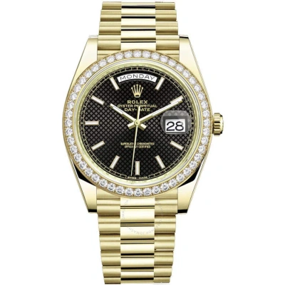 Rolex Day-date 40 Automatic Black Diagonal Motif Dial Men's 18kt Yellow Gold President Watch 228348b