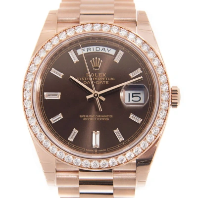 Rolex Day-date 40 Automatic Diamond Men's Watch 228345chdp In Chocolate / Gold / Rose / Rose Gold