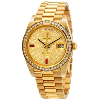 Rolex Day-date 40 Automatic Gold Diamond Pave Dial Men's 18kt Yellow Gold President Watch 228348rbr-