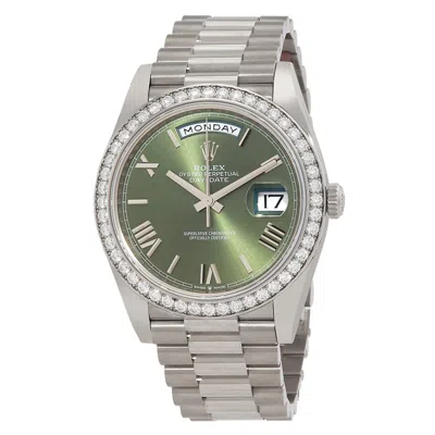 Rolex Day Date 40 Automatic Green Dial Men's 18kt White Gold President Watch 228349gnrp In Green/white/gold Tone