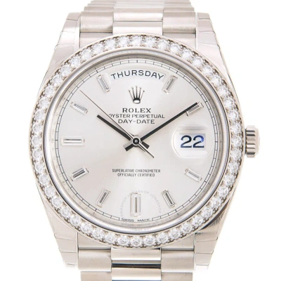 Rolex Day Date 40 Automatic Silver Diamond Dial Men's 18kt White Gold President Watch 228349sdp In Metallic