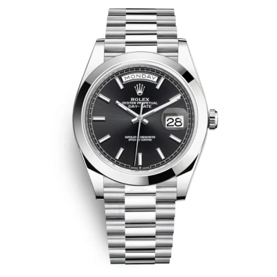 Rolex Day Date 40 Black Dial Automatic Men's Platinum President Watch 228206bksp In Metallic