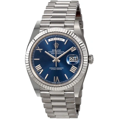 Rolex Day-date 40 Blue Dial 18k White Gold President Automatic Men's Watch 228239blrp In Metallic