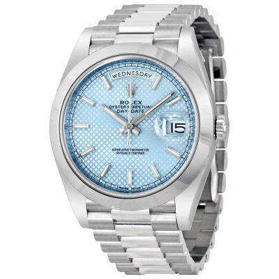 Rolex Day Date 40 Ice Blue Diagonal Motif Dial Platinum President Automatic Men's Watch 228206iblsp In Metallic