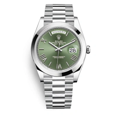 Rolex Day Date 40 Olive Green Dial Automatic Men's Platinum President Watch 228206gnsrp In Metallic