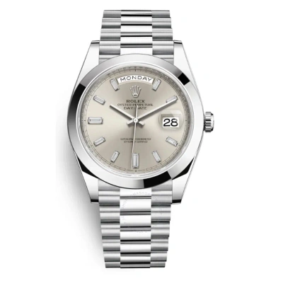 Rolex Day Date 40 Silver Diamond Dial Automatic Men's Platinum President Watch 228206sdp In Metallic