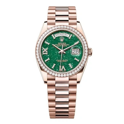 Rolex Day-date Automatic Chronometer Diamond Green Aventurine Dial Unisex Watch 128345rbr-0068 In Black