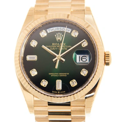 Rolex Day-date Automatic Chronometer Diamond Green Dial Unisex Watch M128238-0069 In Gold