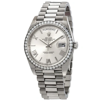 Rolex Day-date Automatic Silver Dial Men's 18kt White Gold Diamond President Watch 228349srp In Gray