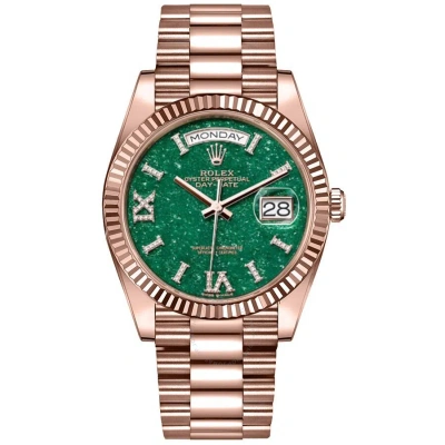 Rolex Day-date Aventurine Dial Automatic Chronometer Diamond Unisex Watch 128235-0068 In Gold