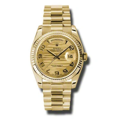 Rolex Day-date Champagne Wave Dial 18k Yellow Gold President Automatic Men's Watch 118238cwvap