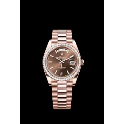 Rolex Day Date Chocolate Diamond-set Automatic Chronometer Diamond Unisex Watch 228345rbr-0024 In Gold
