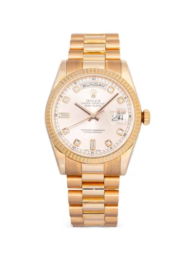 Pre-owned Rolex Day-date Diamond-fluted 36mm Watch In Pink