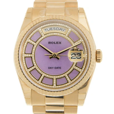 Rolex Day-date Diamond Purple Dial Ladies Watch 118238 Ldp In Gold