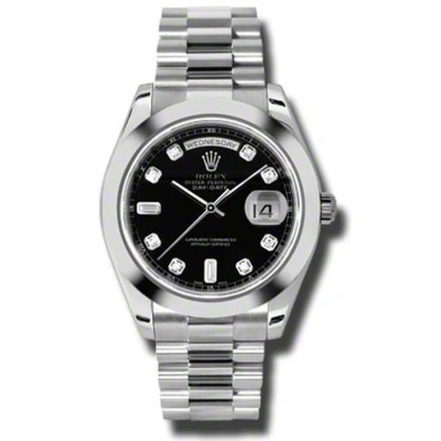 Rolex Day-date Ii Black Dial Platinum President Automatic Men's Watch 218206bkdp In Metallic