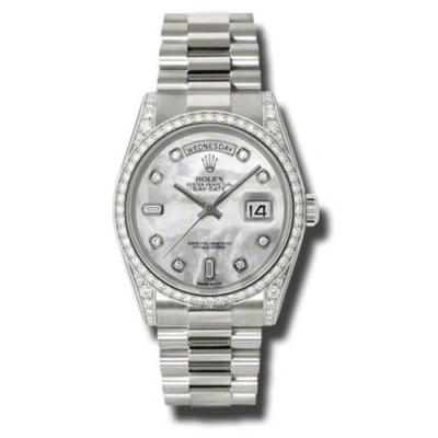 Rolex Day-date Mother Of Pearl Dial 18k White Gold President Automatic Ladies Watch 118389mdp In Metallic