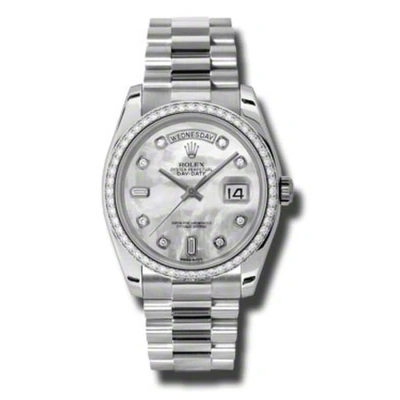 Rolex Day-date Mother Of Pearl Dial Platinum President Automatic Ladies Watch 118346mdp In Mother Of Pearl / Platinum