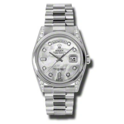 Rolex Day-date Mother Of Pearl Dial Platinum President Automatic Men's Watch 118296mdp In Metallic