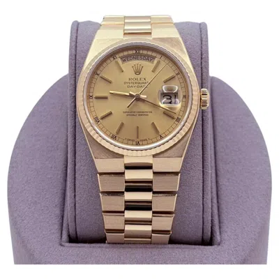 Pre-owned Rolex Day Date Oysterquartz 19018 36mm Champagne Dial 18k Yellow Gold